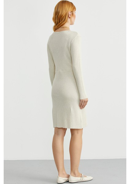 Kruvaze Düğme Detaylı Triko Elbise - Taş indirimleri