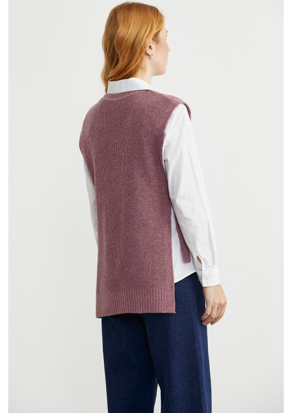 Yanları Bağlama Detaylı Yünlü Triko Süveter - Koyu Gül indirimleri