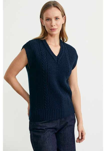 Yünlü V Yaka Triko Süveter - Lacivert modelleri