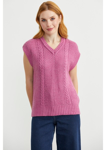 Yünlü V Yaka Triko Süveter - Gül fırsatları