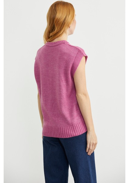 Yünlü V Yaka Triko Süveter - Gül indirimleri