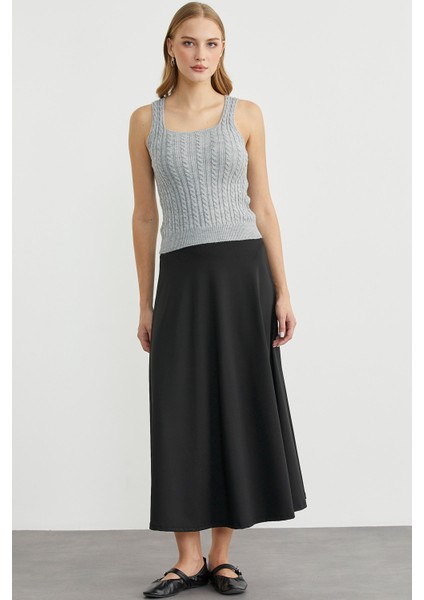 Saç Örgü Kare Yaka Triko Atlet - Açık Gri fiyatları