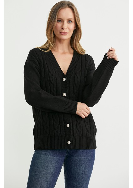 Inci Düğme Detaylı Triko Hırka - Siyah modelleri