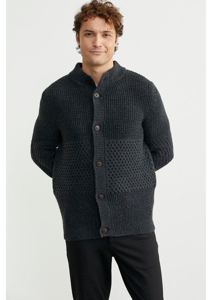 Petek Motifli Dik Yaka Triko Hırka - Antrasit fiyatları