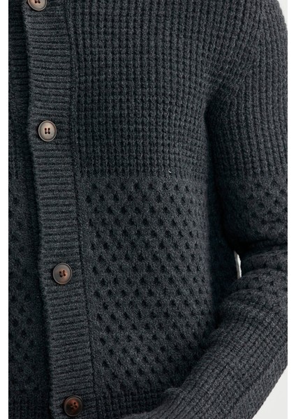 Petek Motifli Dik Yaka Triko Hırka - Antrasit fırsatları