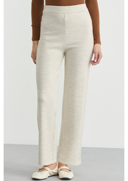 Yanı Motifli Rahat Kalıp Triko Pantolon - Taş modelleri