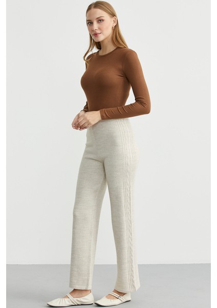 Yanı Motifli Rahat Kalıp Triko Pantolon - Taş fırsatları