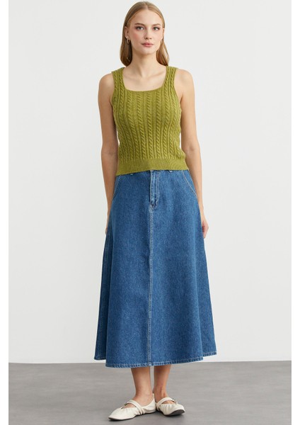 Saç Örgü Kare Yaka Triko Atlet - Yeşil fiyatları