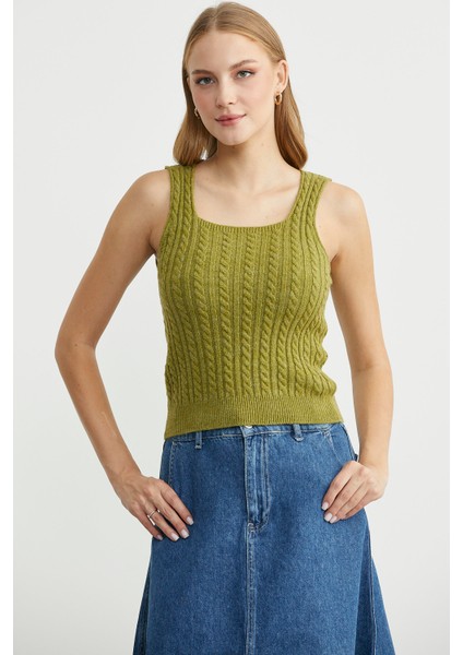 Saç Örgü Kare Yaka Triko Atlet - Yeşil indirimleri