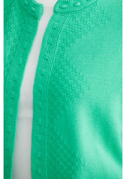 Yuvarlak Yaka Motifli Triko Hırka - Yeşil indirimleri