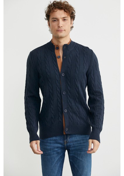 Düğmeli Saç Örgü Triko Hırka - Lacivert modelleri