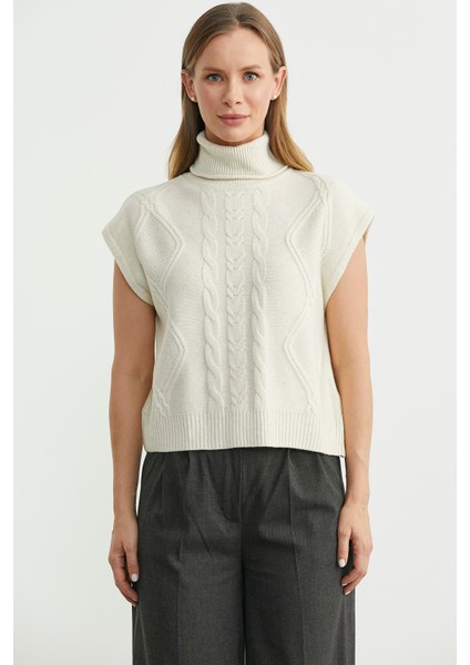 Tam Balıkçı Crop Triko Süveter - Kemik fiyatları