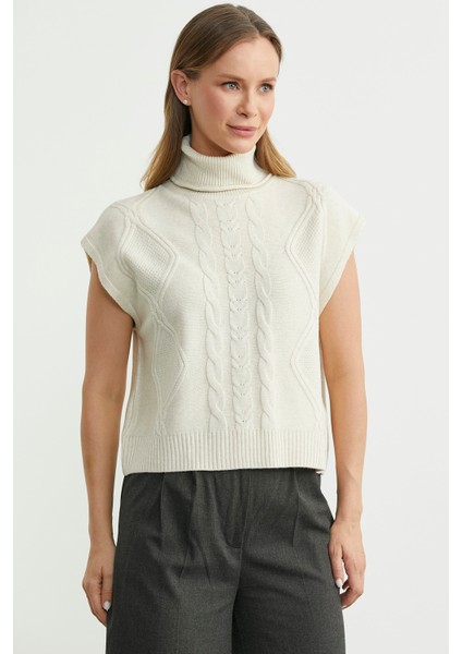 Tam Balıkçı Crop Triko Süveter - Kemik modelleri