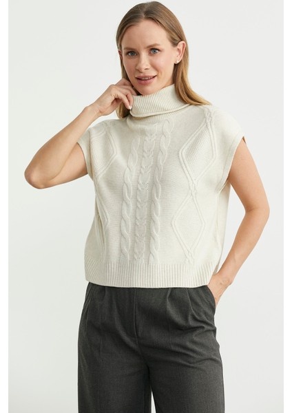 Tam Balıkçı Crop Triko Süveter - Kemik fırsatları