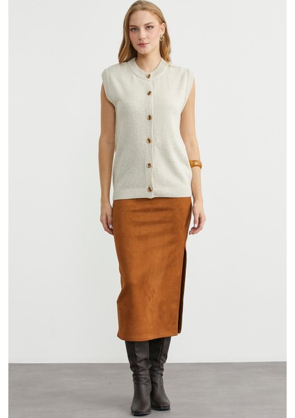 Düğme Kapamalı Yünlü Triko Yelek - Taş fiyatları