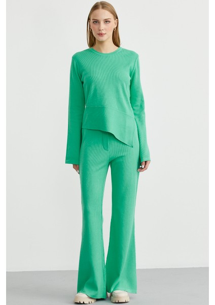 Ikili Pantolon Kazak Triko Takım - Yeşil