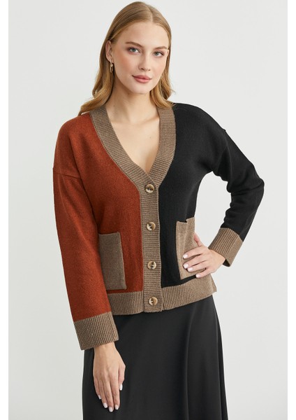 Renk Geçişli Oversize Yünlü Triko Hırka - Siyah