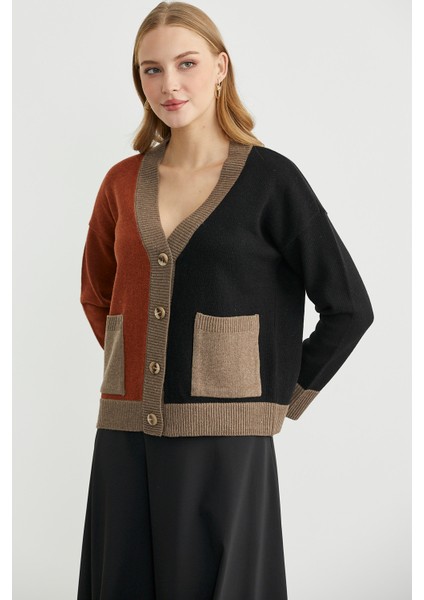 Renk Geçişli Oversize Yünlü Triko Hırka - Siyah modelleri