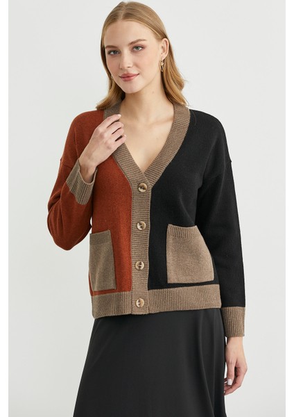 Renk Geçişli Oversize Yünlü Triko Hırka - Siyah fırsatları