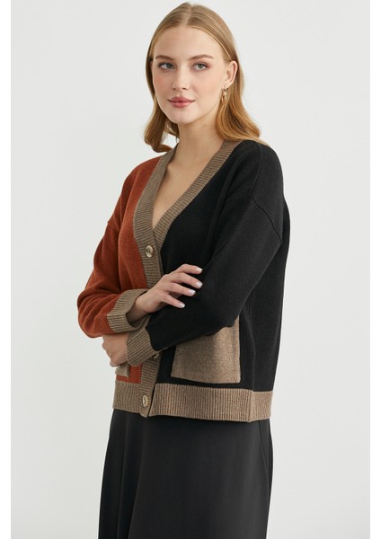 Renk Geçişli Oversize Yünlü Triko Hırka - Siyah indirimleri