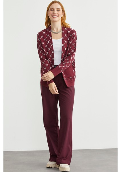 Logolu Cep Detaylı Oversize Triko Hırka - Bordo indirimleri