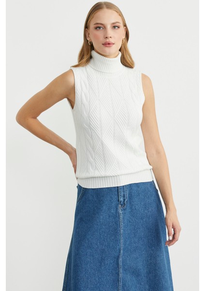 Tam Balıkçı Kolsuz Triko Kazak - Kemik fiyatları