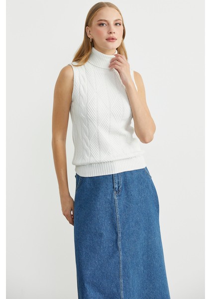 Tam Balıkçı Kolsuz Triko Kazak - Kemik modelleri