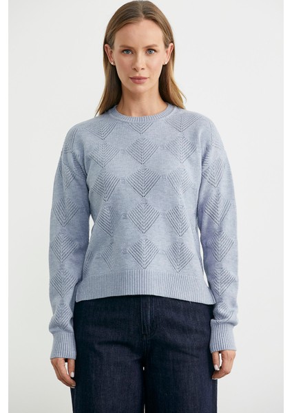 Renge Renk Motifli Triko Kazak - Mavi