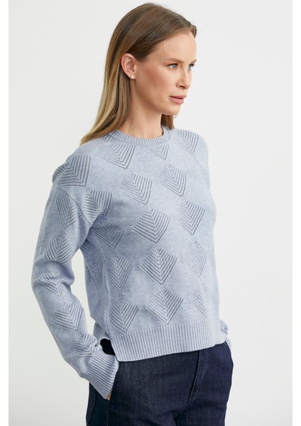 Renge Renk Motifli Triko Kazak - Mavi modelleri