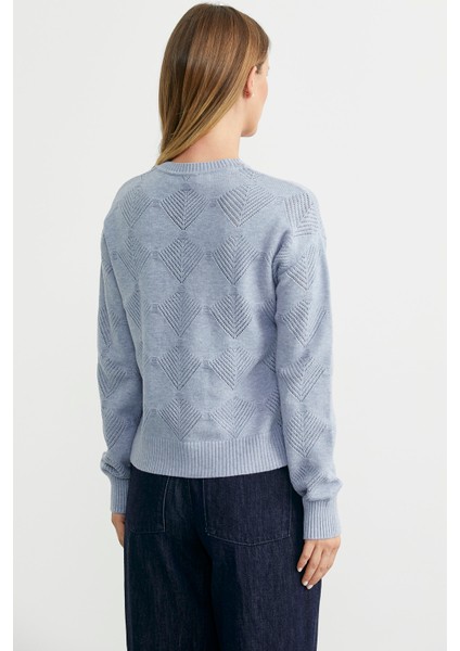 Renge Renk Motifli Triko Kazak - Mavi indirimleri