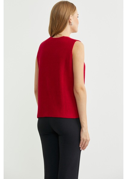 Selanik Örgü Düğmeli Yünlü Triko Yelek - Kırmızı indirimleri