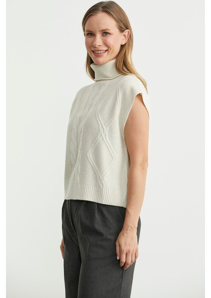 Tam Balıkçı Crop Triko Süveter - Kemik indirimleri