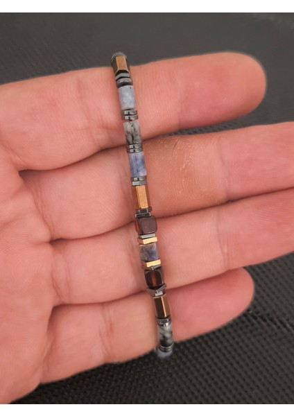 Silindir Kesim Sodalit-Damla Kehribar-Hematit Doğaltaş Bileklik Takı Aksesuar Erkek Bileklik Kadın Bileklik fırsatları