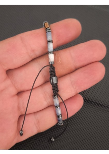 Silindir Kesim Sodalit-Damla Kehribar-Hematit Doğaltaş Bileklik Takı Aksesuar Erkek Bileklik Kadın Bileklik