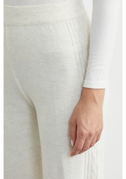 Yanı Motifli Rahat Kalıp Triko Pantolon - Kemik indirimleri