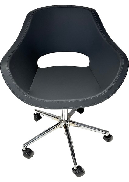 Krom Metal Lüx Yıldız Ayaklı Deri | Ofis, Çocuk Odası Çalışma Sandalyesi (Ayarlanabilir) Monaco