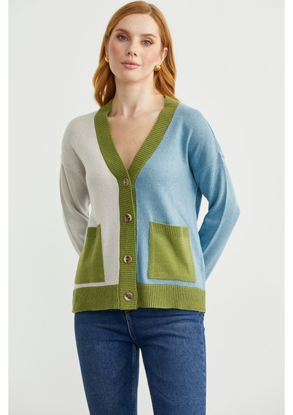 Renk Geçişli Oversize Yünlü Triko Hırka - Açık Mavi fiyatları