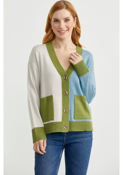 Renk Geçişli Oversize Yünlü Triko Hırka - Açık Mavi modelleri