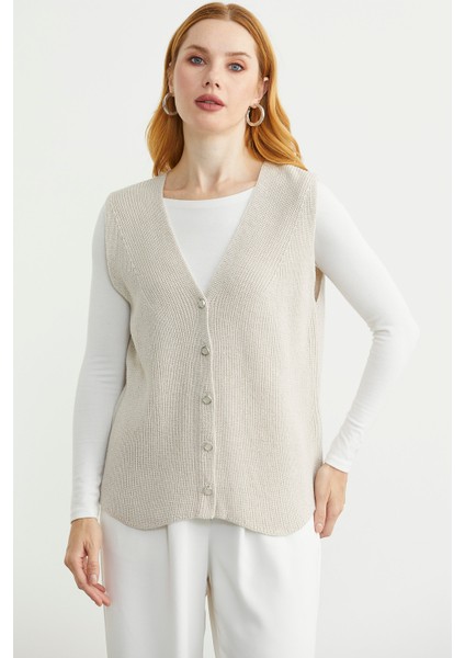 Selanik Örgü Düğmeli Yünlü Triko Yelek - Taş fiyatları