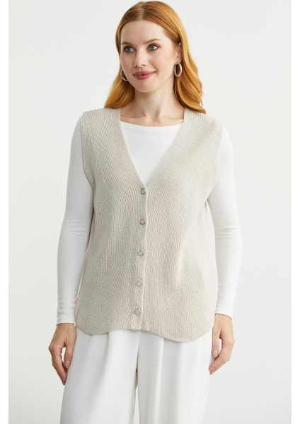 Selanik Örgü Düğmeli Yünlü Triko Yelek - Taş fırsatları