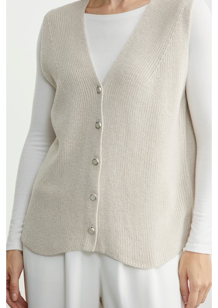 Selanik Örgü Düğmeli Yünlü Triko Yelek - Taş indirimleri