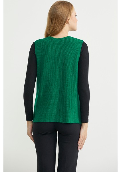 Selanik Örgü Düğmeli Yünlü Triko Yelek - Yeşil indirimleri