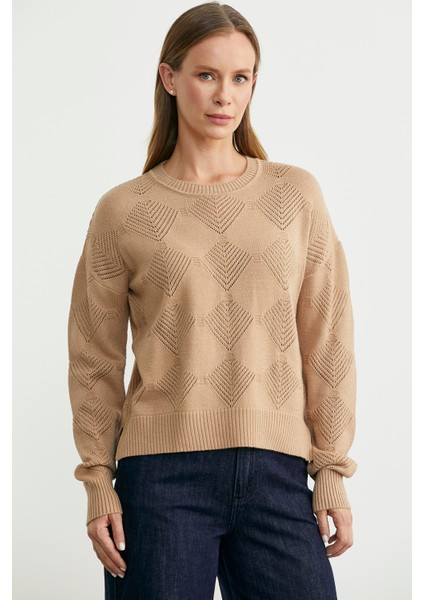 Renge Renk Motifli Triko Kazak - Bej fiyatları