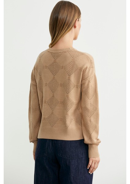 Renge Renk Motifli Triko Kazak - Bej fırsatları