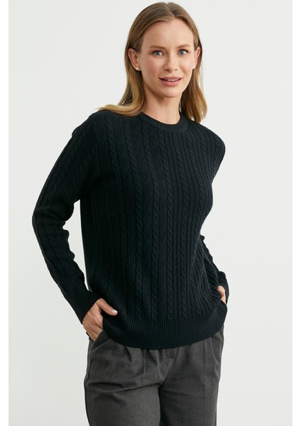 Sıfır Yaka Motif Detaylı Triko Kazak - Siyah fiyatları