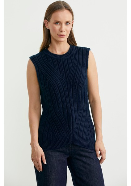 Arkası Uzun Bisiklet Yaka Yünlü Triko Süveter - Lacivert fiyatları