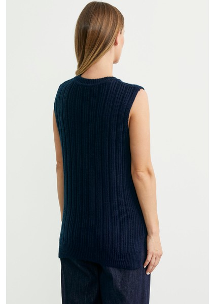 Arkası Uzun Bisiklet Yaka Yünlü Triko Süveter - Lacivert indirimleri