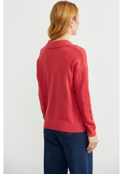 Polo Yaka Motifli Triko Kazak - Gül indirimleri