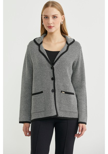 Kazayağı Şal Yaka Yünlü Triko Ceket - Siyah