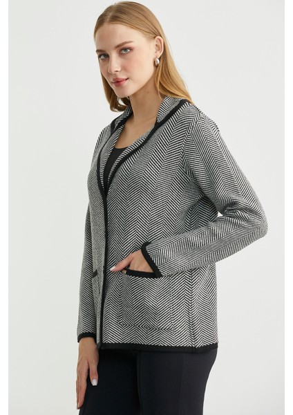 Kazayağı Şal Yaka Yünlü Triko Ceket - Siyah fırsatları